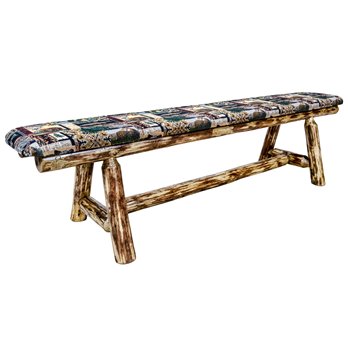 Glacier Plank Style 6 Foot Bench w/ Woodland Upholstery