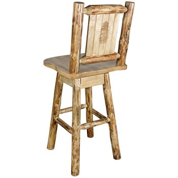 Glacier Counter Height Barstool w/ Back, Swivel, & Laser Engraved Pine Tree Design