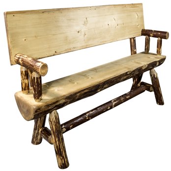 Glacier Half Log 4 Foot Bench w/ Back & Arms