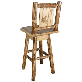 Glacier Counter Height Barstool w/ Back, Swivel, & Laser Engraved Wolf Design