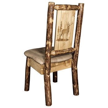 Glacier Side Chair w/ Buckskin Upholstery & Laser Engraved Elk Design