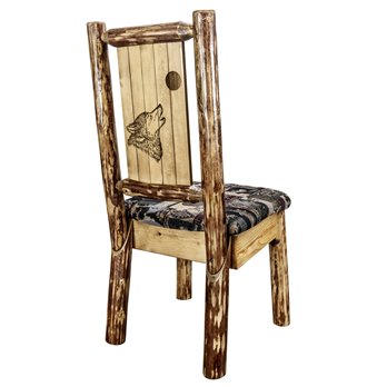 Glacier Side Chair w/ Woodland Upholstery & Laser Engraved Wolf Design