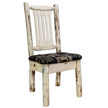 Montana Side Chair w/ Upholstered Seat in Woodland Pattern - Clear Lacquer Finish