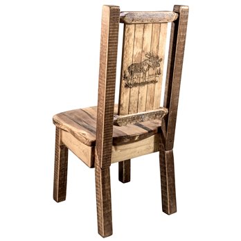 Homestead Side Chair w/ Laser Engraved Moose Design - Stain & Lacquer Finish