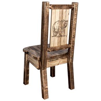 Homestead Side Chair w/ Laser Engraved Bear Design - Stain & Lacquer Finish