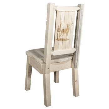 Homestead Side Chair w/ Laser Engraved Elk Design - Clear Lacquer Finish