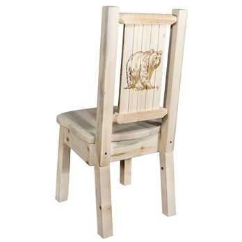 Homestead Side Chair w/ Laser Engraved Bear Design - Clear Lacquer Finish