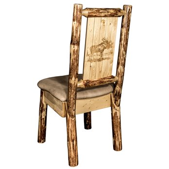 Glacier Side Chair w/ Buckskin Upholstery & Laser Engraved Moose Design