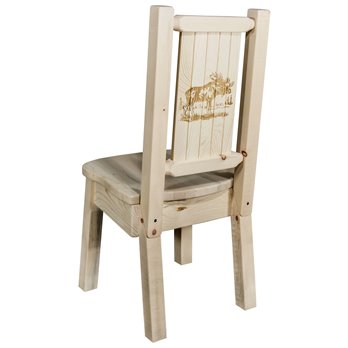 Homestead Side Chair w/ Laser Engraved Moose Design - Clear Lacquer Finish