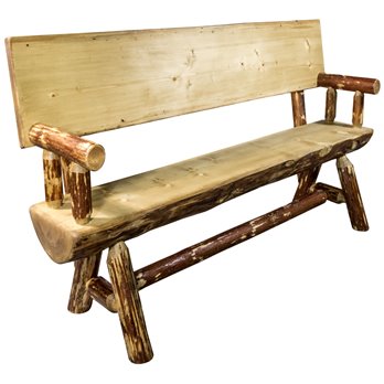 Glacier Half Log 5 Foot Bench w/ Back & Arms