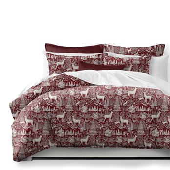 Edinburgh Maroon Red/White Duvet Cover and Pillow Sham(s) Set - Size Full