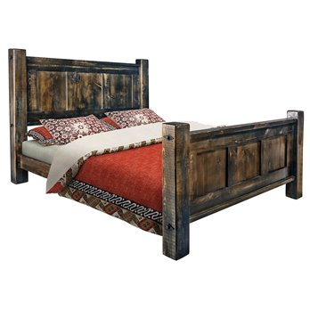 Big Sky Rugged Sawn Panel Bed w/ Forged Iron Accents Size Full - Jacobean Stain & Clear Lacquer Finish