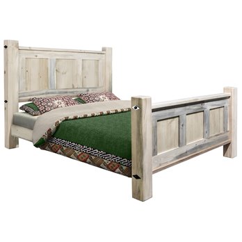 Big Sky Rugged Sawn Panel Bed w/ Forged Iron Accents Size California King- Natural Clear Lacquer Finish