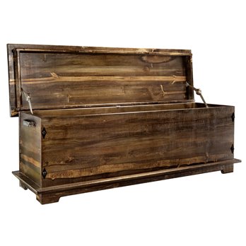 Big Sky Rugged Sawn 4 Foot Blanket Chest w/ Forged Iron Accents - Provincial Stain & Clear Lacquer Finish