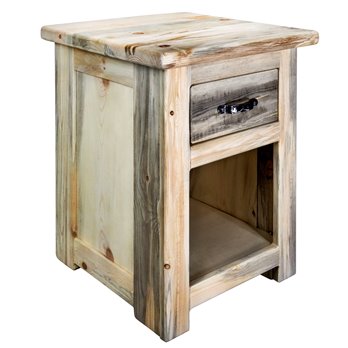 Big Sky Rugged Sawn One Drawer 25" Tall Nightstand w/ Forged Iron Accents - Natural Clear Lacquer Finish