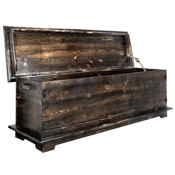 Big Sky Rugged Sawn 4 Foot Blanket Chest w/ Forged Iron Accents - Jacobean Stain & Clear Lacquer Finish