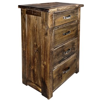 Big Sky Rugged Sawn 4 Drawer Chest of Drawers w/ Forged Iron Accents -  Provincial Stain & Clear Lacquer Finish