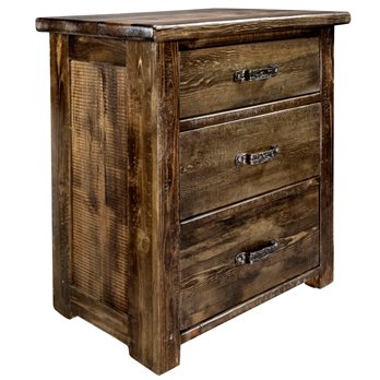 Big Sky Rugged Sawn 3 Drawer Chest of Drawers w/ Forged Iron Accents - Provincial Stain & Clear Lacquer Finish