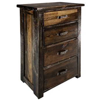 Big Sky Rugged Sawn 4 Drawer Chest of Drawers w/ Forged Accents - Jacobean Stain & Clear  Finish