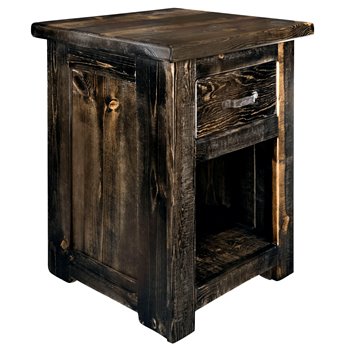 Big Sky Rugged Sawn One Drawer 30" Tall Nightstand w/ Forged Iron Accents - Natural Clear Lacquer Finish