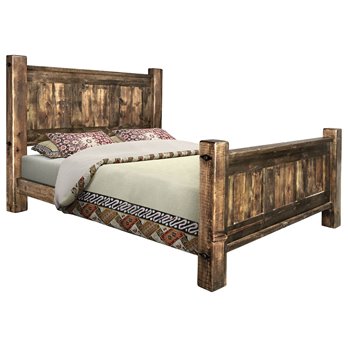 Big Sky Rugged Sawn Panel Bed w/ Forged Iron Accents Size Twin - Provincial Stain & Clear Lacquer Finish