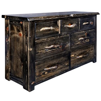 Big Sky Live Edge 7 Drawer Dresser - Jacobean Stain & Clear Lacquer Finish