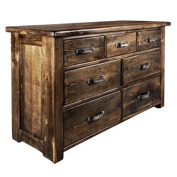 Big Sky Rugged Sawn 7 Drawer Dresser w/ Forged Iron Accents - Provincial Stain & Clear Lacquer Finish