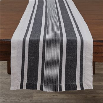 Bleach And Black Stripe Linen Table Runner 14X60