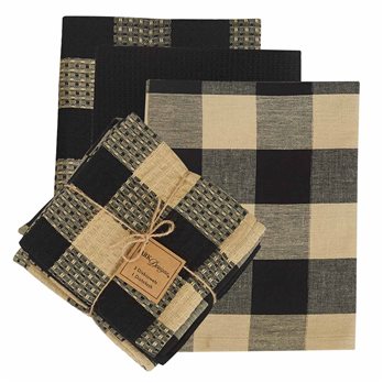 Wicklow Check 3 Dishtowel/1 Dishcloth Set - Black