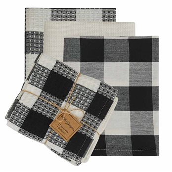 Wicklow Check 3 Dishtowel/1 Dishcloth Set - Black/Cream