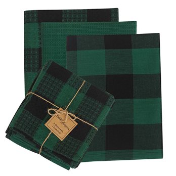 Wicklow Check 3 Dishtowel/1 Dishcloth Set - Forest