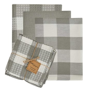 Wicklow Check 3 Dishtowel/1 Dishcloth Set - Dove