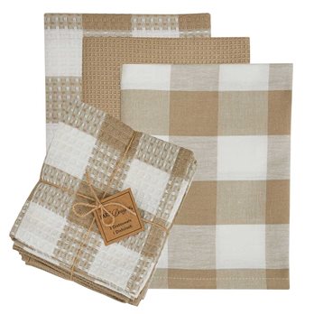 Wicklow Check 3 Dishtowel/1 Dishcloth Set - Natural