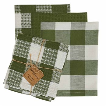 Wicklow Check 3 Dishtowel/1 Dishcloth Set - Sage