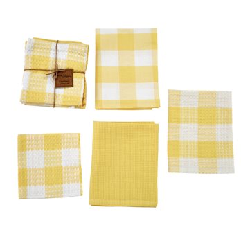 Wicklow Check 3 Dishtowel/1 Dishcloth Set Yellow