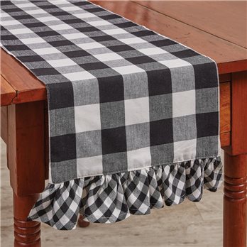 Wicklow Check Ruffled Table Runner 13X42 Black/Cream