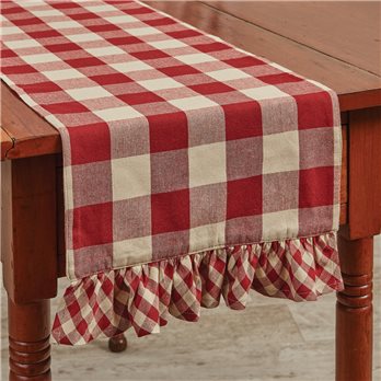 Wicklow Check Ruffled Table Runner 13X42 Garnet