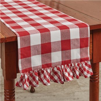 Wicklow Check Ruffled Table Runner 13X42 Red