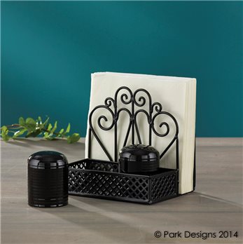 Salt and Pepper And Napkin Holder Black