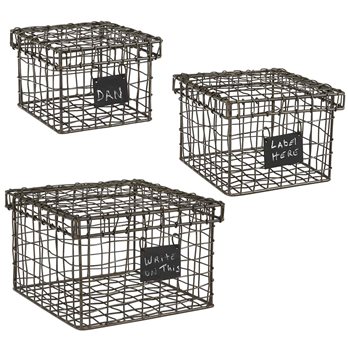 Wire Storage Boxes With Chalkboard Tag Set Of 3 Assorted Sizes