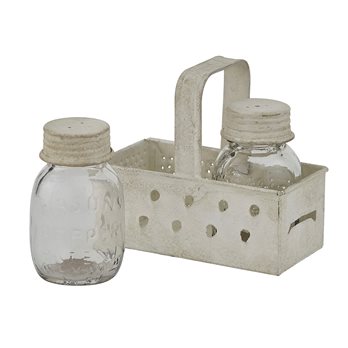 Grater Caddy W/Mason Jar Salt and Pepper - Cream