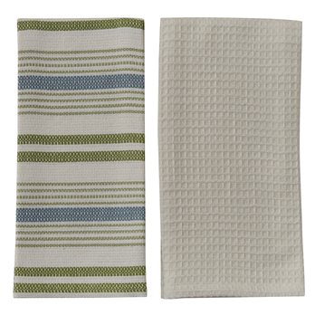 Succulents Stripe Towels - Set Of 2