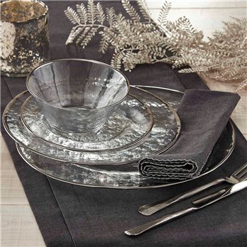 Metallic Rim Glass Platter Slvr