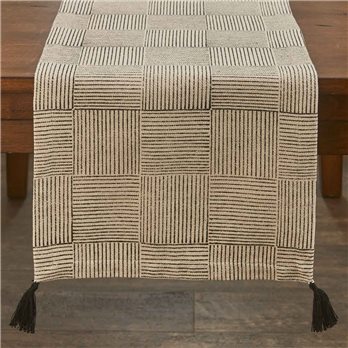 Black And Natural Block Print Table Runner 15X72