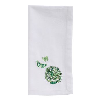 Florals And Flitters Embroidered Napkin - Green