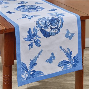 Florals And Flitters Table Runner 14X72 - Blue