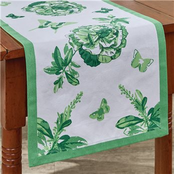 Florals And Flitters Table Runner 14X72 - Green