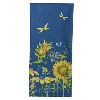 Sunny Day Blue Sunflower Printed Dishtowel