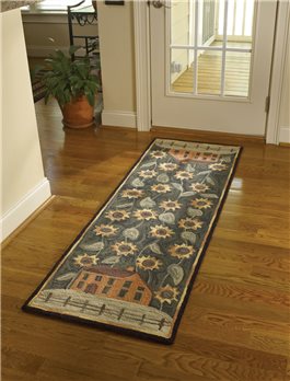 House and Sunflower Hooked Rug Runner 24" X 72"