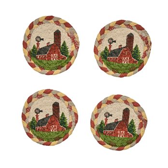 Barn Printed Braided Coasters - Set Of 4